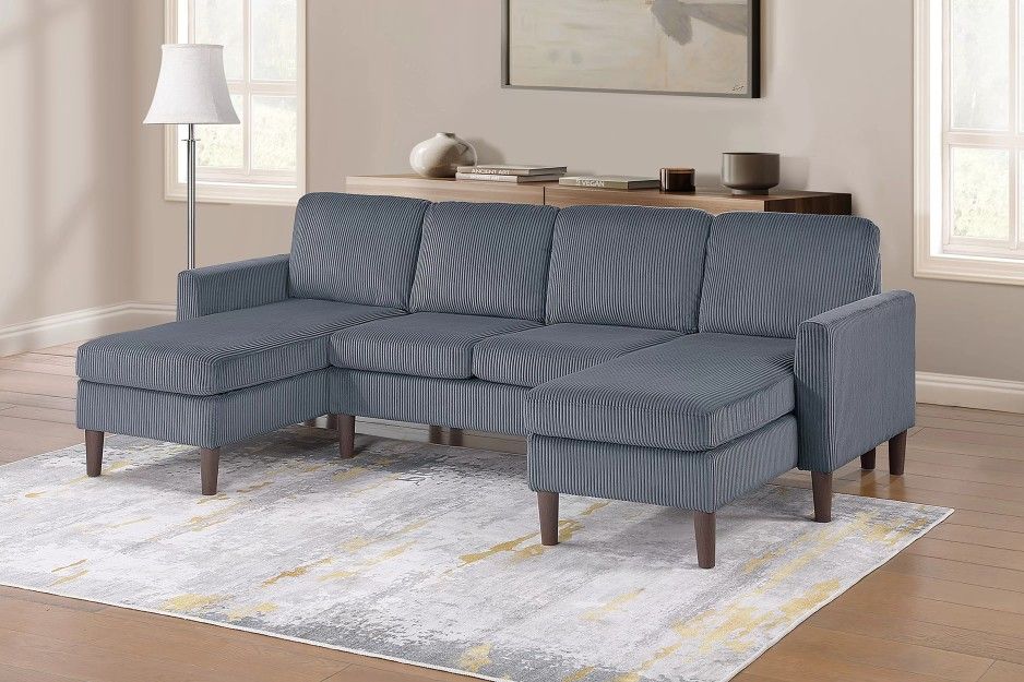 New! Dark Gray Corduroy Double Chaise Sectional