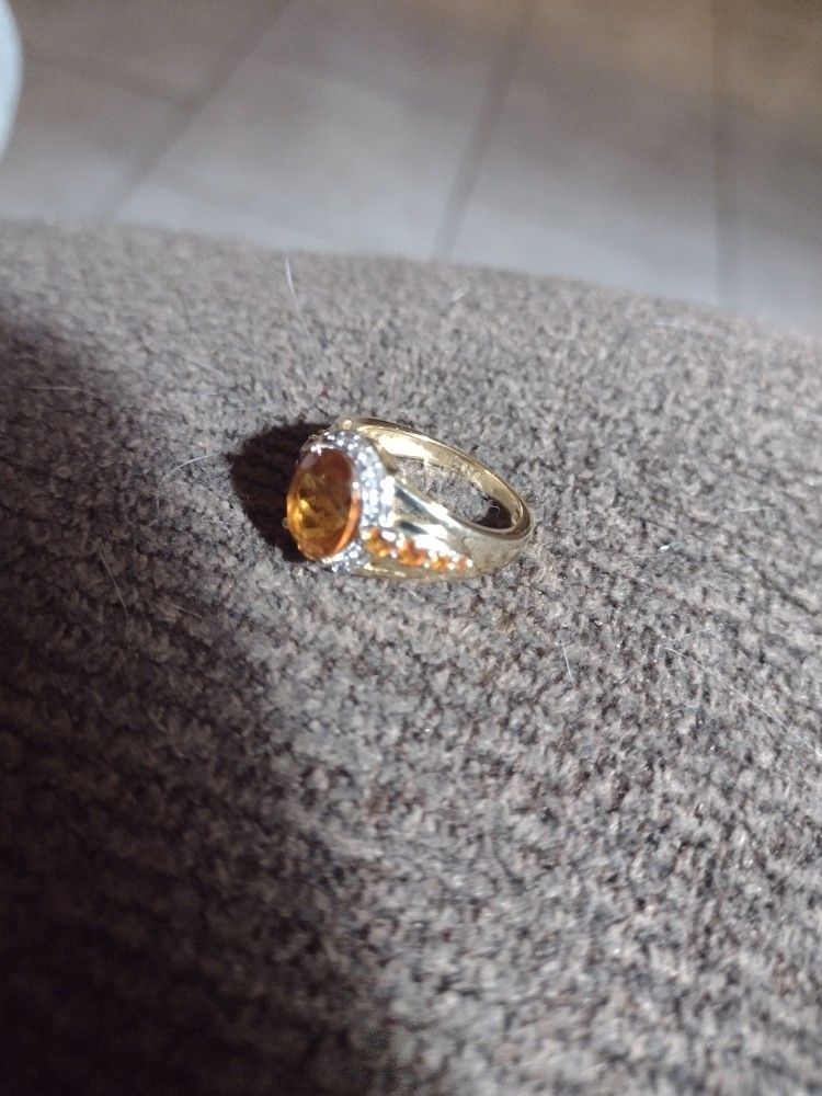 925 Silver Ring Plated Gold / W Lab Created Citrine Stones