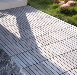 12 in.x12 in. Gray Square Acacia Wood Interlocking Flooring Deck Tiles Striped Pattern Outdoor For Patio(Pack of 40 Tiles)