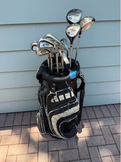 Mens Callaway like golf club aet. Complete set with bag boy revolver golf bag. Right handed