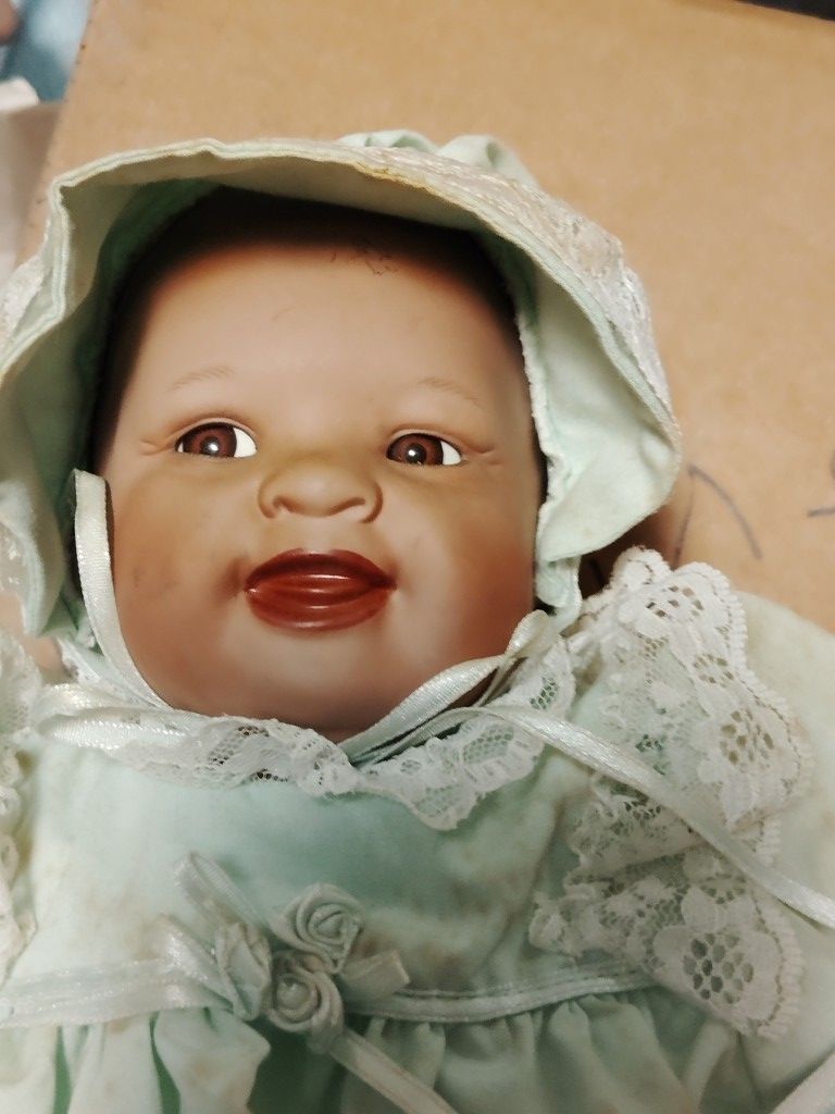 1993 Ashton Drake SHAWNA Porcelain Doll & Blocks Yolanda Bello Playtime Babe Paper photo /