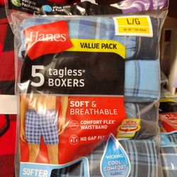 Men's Hanes Five Pack Tagless Boxers Soft And Breathable Softer Than Ever Large Only