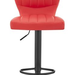 Set of (2) Armen Living Bardot Modern Adjustable Height Red Faux Leather Swivel Bar Stool for Kitchen Island Counter  26*