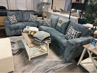 Blue-Gray Fabric Sofa and Loveseat Set ❤️🎉🏡 hidden sleeper!