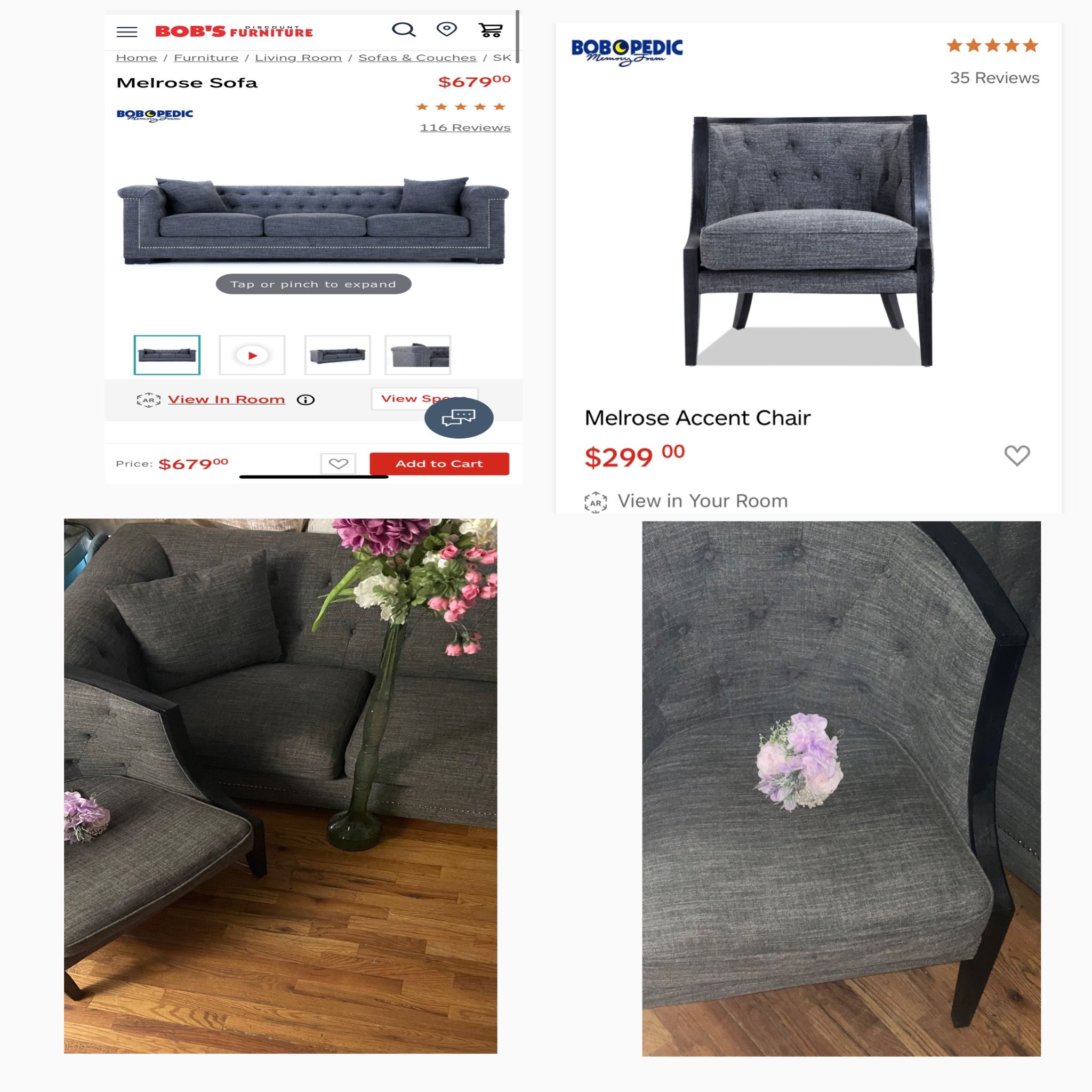 Bob’s Furniture Living Room Gray Sofa Couch And Accent Chair Set