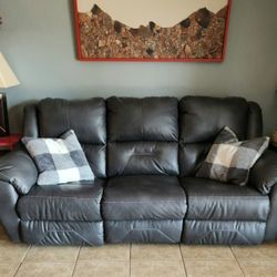 Gray Leather Couch with Electric Recliners