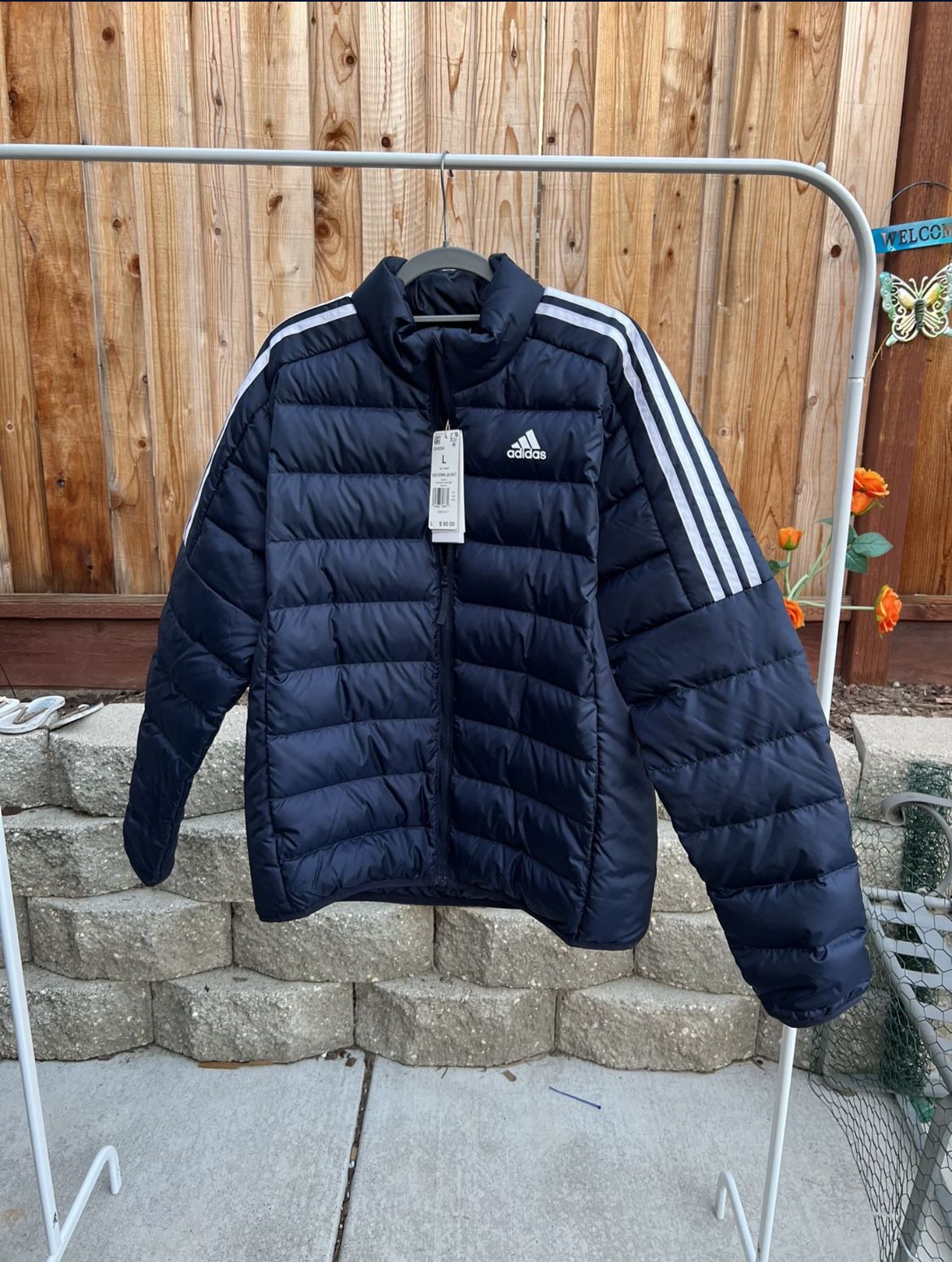 New Mens Adidas Zip Up Puffer Jacket Size Large 