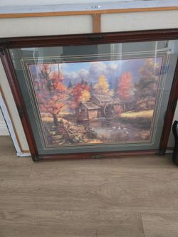 Large Framed Autumn Mill Landscape Print