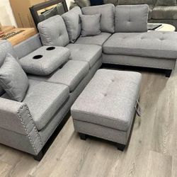 3-pc Sectional Sofa With Storage Ottoman Grey Taupe 