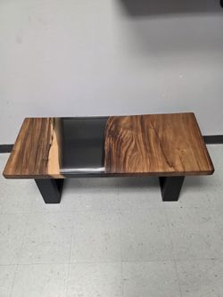 Live edge coffee table with Smoky gray river