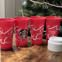 🔥2021 STARBUCKS CUP REUSABLE 16 OZ 4 PACK W LIDS