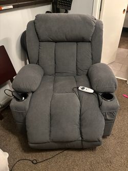 Gray Fabric Power Recliner with Massage Remote