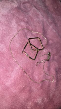 Gold-Toned Necklace and Square Hoop Earring Set
