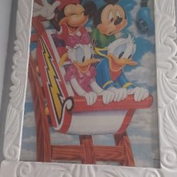 Vintage Mickey And Minnie Wood Frame 