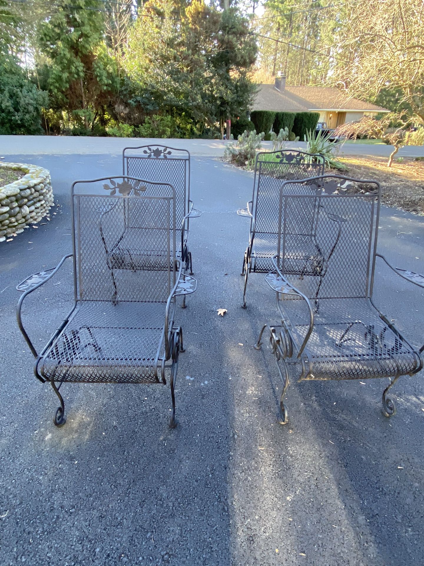 4 Meadowcraft Wrought Iron Coil Spring Patio Chairs