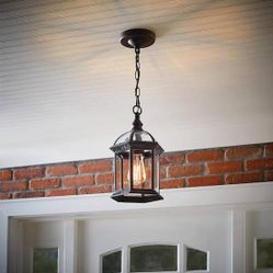 Hampton Bay Wickford 13.6 in. 1-Light Weathered Bronze Outdoor Hanging Light Pendant Light with Clear Beveled Glass Store SKU# 1007-199-872