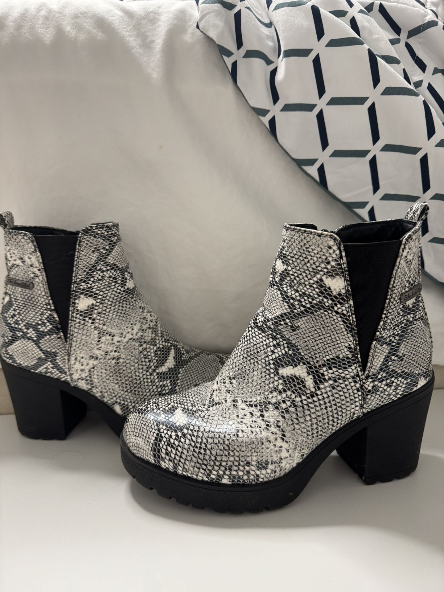 Snakeskin Patterned Ankle Boots with Block Heel
