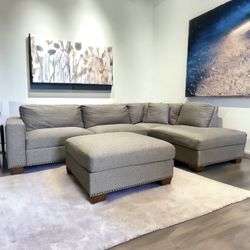 Thomasville Artesia Fabric Sectional with Ottoman, Gray
