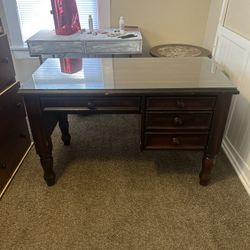 Vintagew Solid Wood Desk with Glass Top 🪵