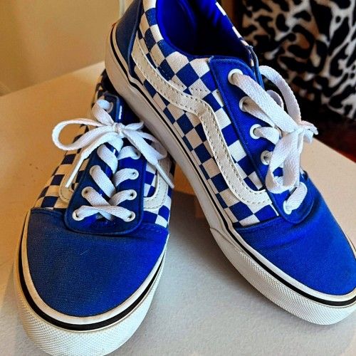 Periwinkle Blue Lace-up Checkerboard Vans 👟