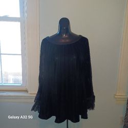 Soft Surroundings Black Velvet Blouse Pippa Pleats size L