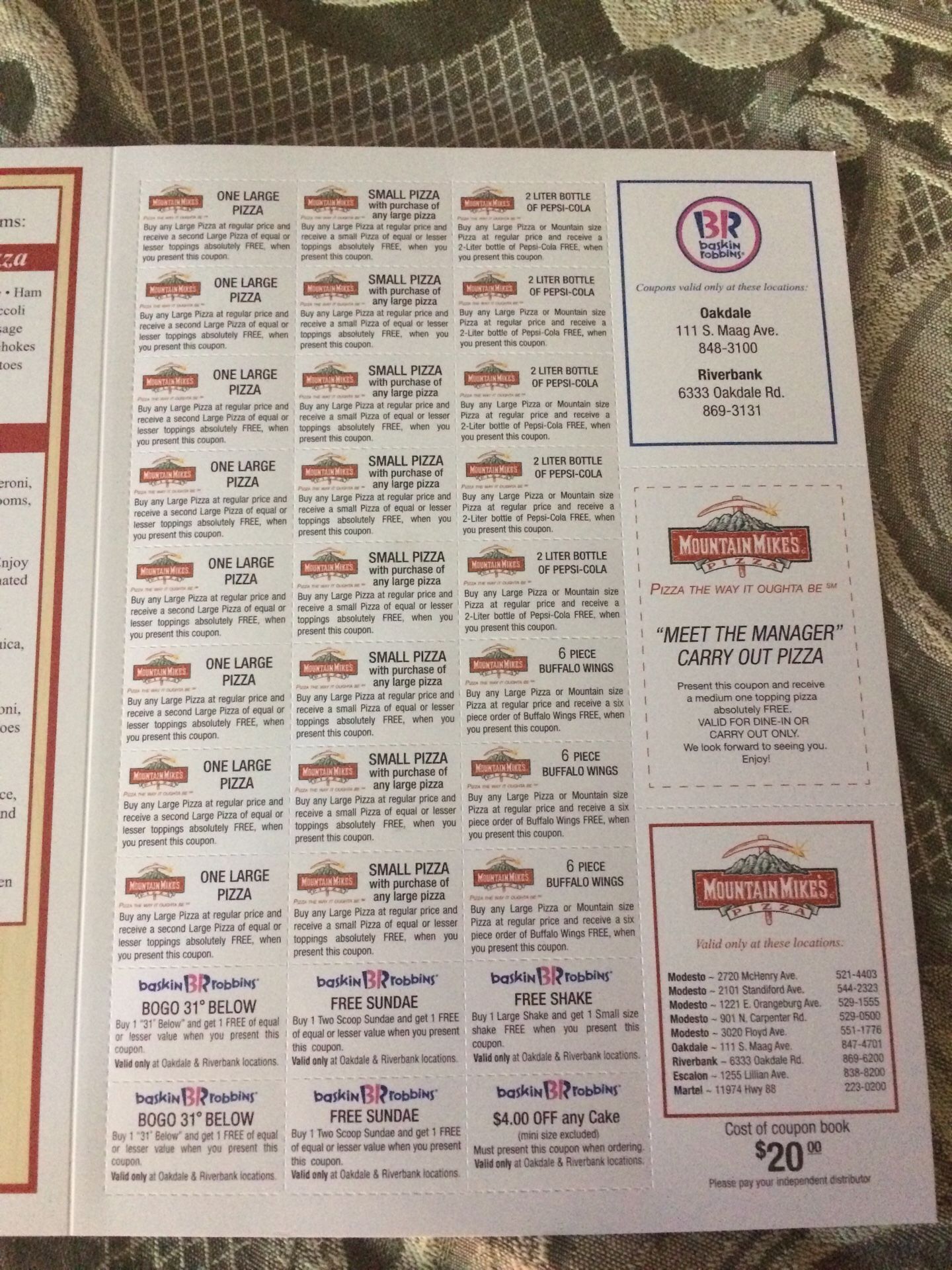 Mountain mikes and baskin robins fundraiser coupon book