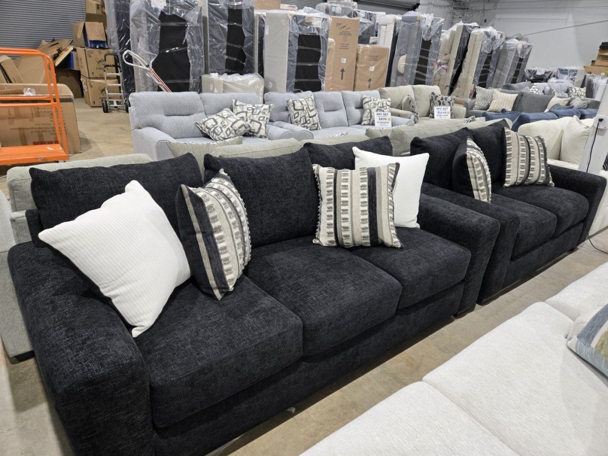 BRAND NEW Black Sofa & Loveseat Set Modern Matching Combo