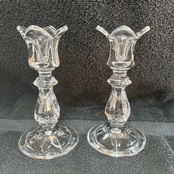 Vintage Set Of Two Gorham Full Lead Crystal Tulip Candlestick - Made In Germany Traditional Romantic Floral