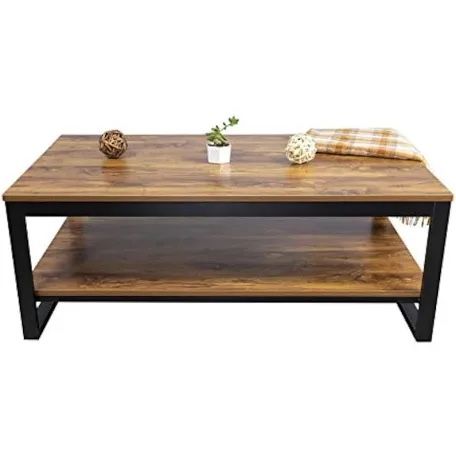 DIMAR GARDEN Wood Coffee Table with Storage Shelf 41.7in Industrial Table for Living Room, Brown