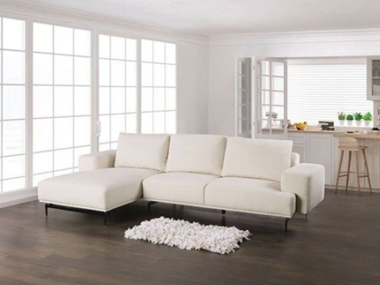Brand New Linen Modern Sectional Sofa (White)