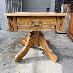 Antique Oak Side Table Solid Wood Vintage Pedestal End Table Nightstand 