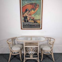 Vintage Small Bamboo Honeymoon Dining Table & 2 Chair Set
