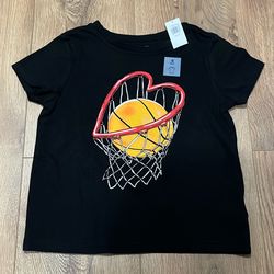Old Navy Girl’s Heart Shaped Basket Ball Hoop and Ball T-Shirt, Size S (6-7)