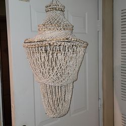 BEAUTIFUL VINTAGE SEASHELL CHANDELIER LAMP SHADE 33" TALL BOHEMIAN STYLE HANDMADE 