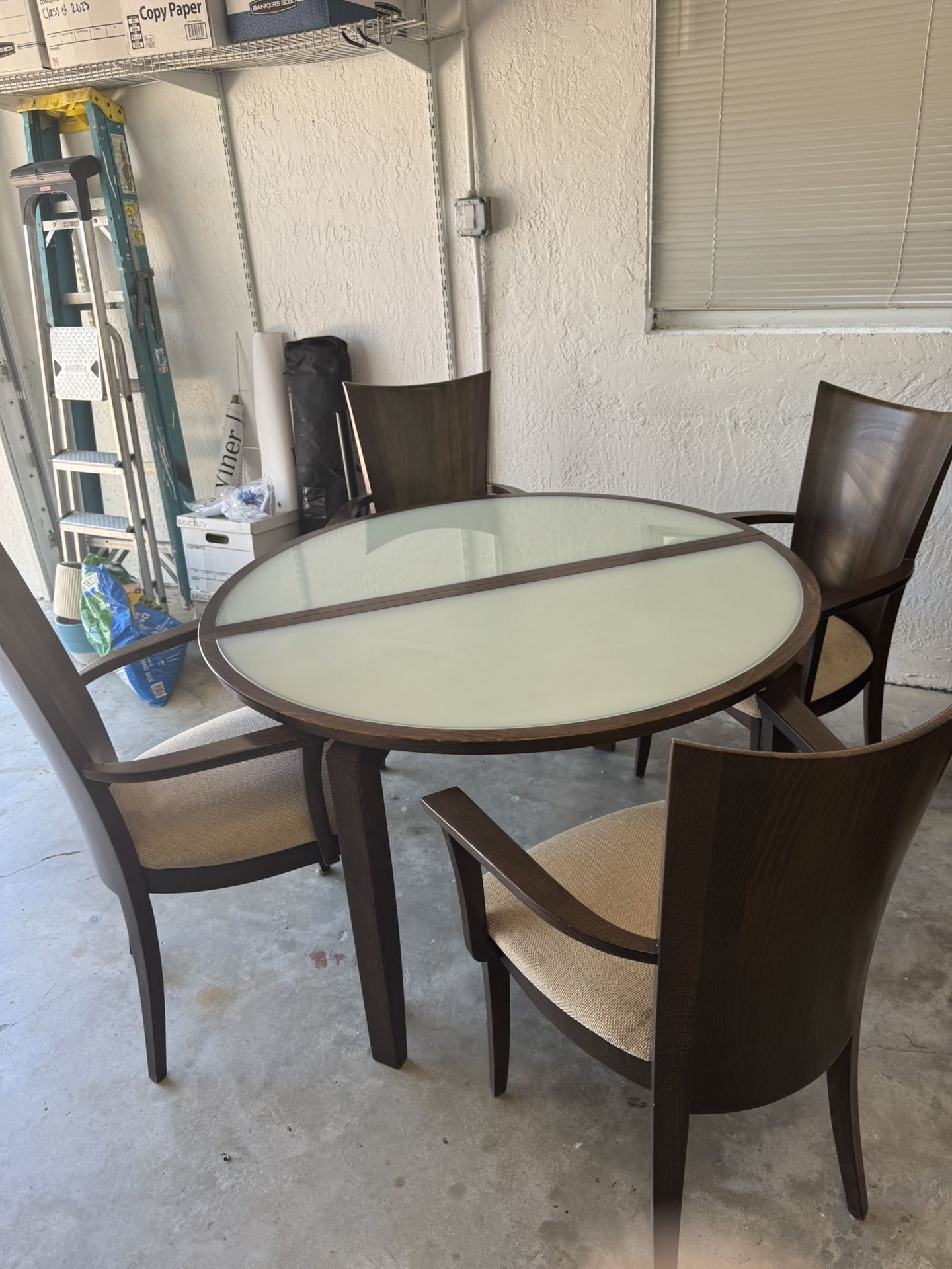 Wood Table With Tempered Glass And 4 Chairs