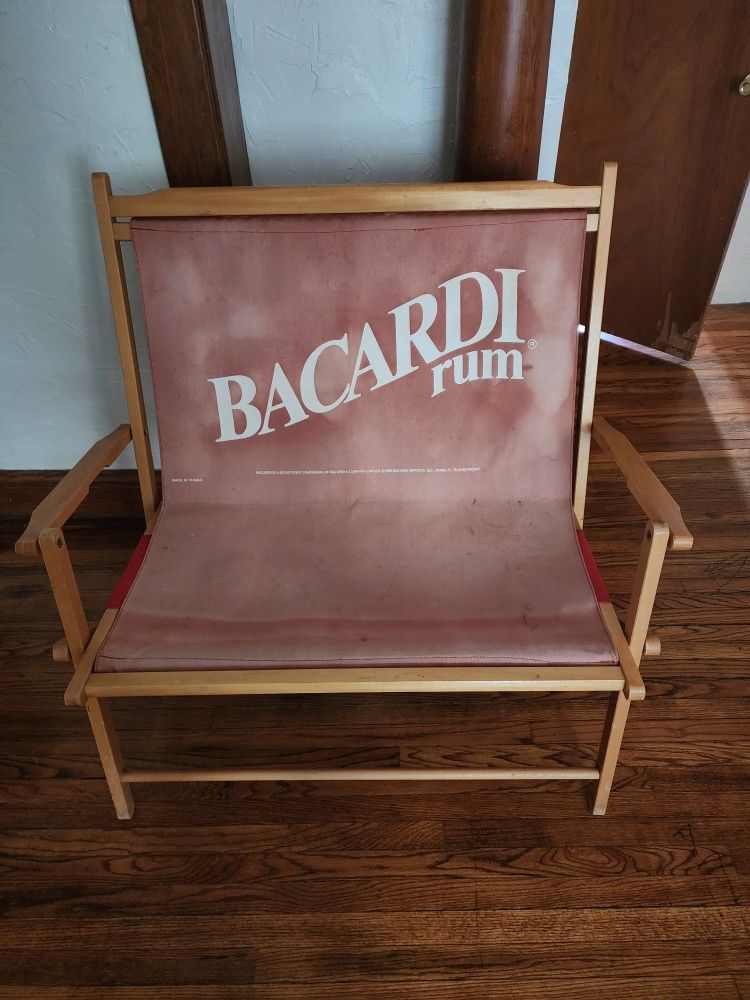Vintage Reclining Wood And Canvas Chair