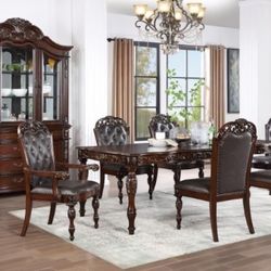 BROWN CHERRY / ESPRESSO FINISH 7 PIECE DINING TABLE SET