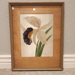 Henry LaForet  Orig 1950 MID CENTURY MODERN OIL ON SILK  Orchid