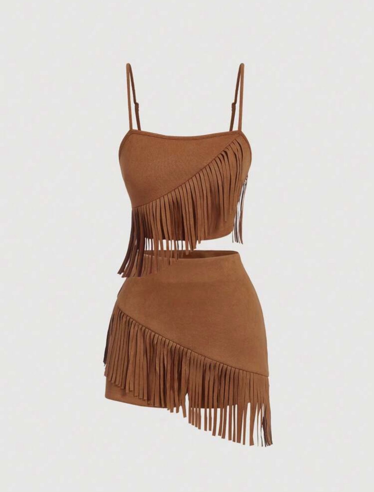 Brown Fringe Two-Piece Set – Size M