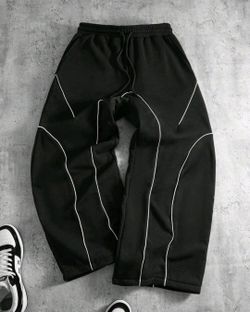 Black Sweatpants with White Contrast Piping