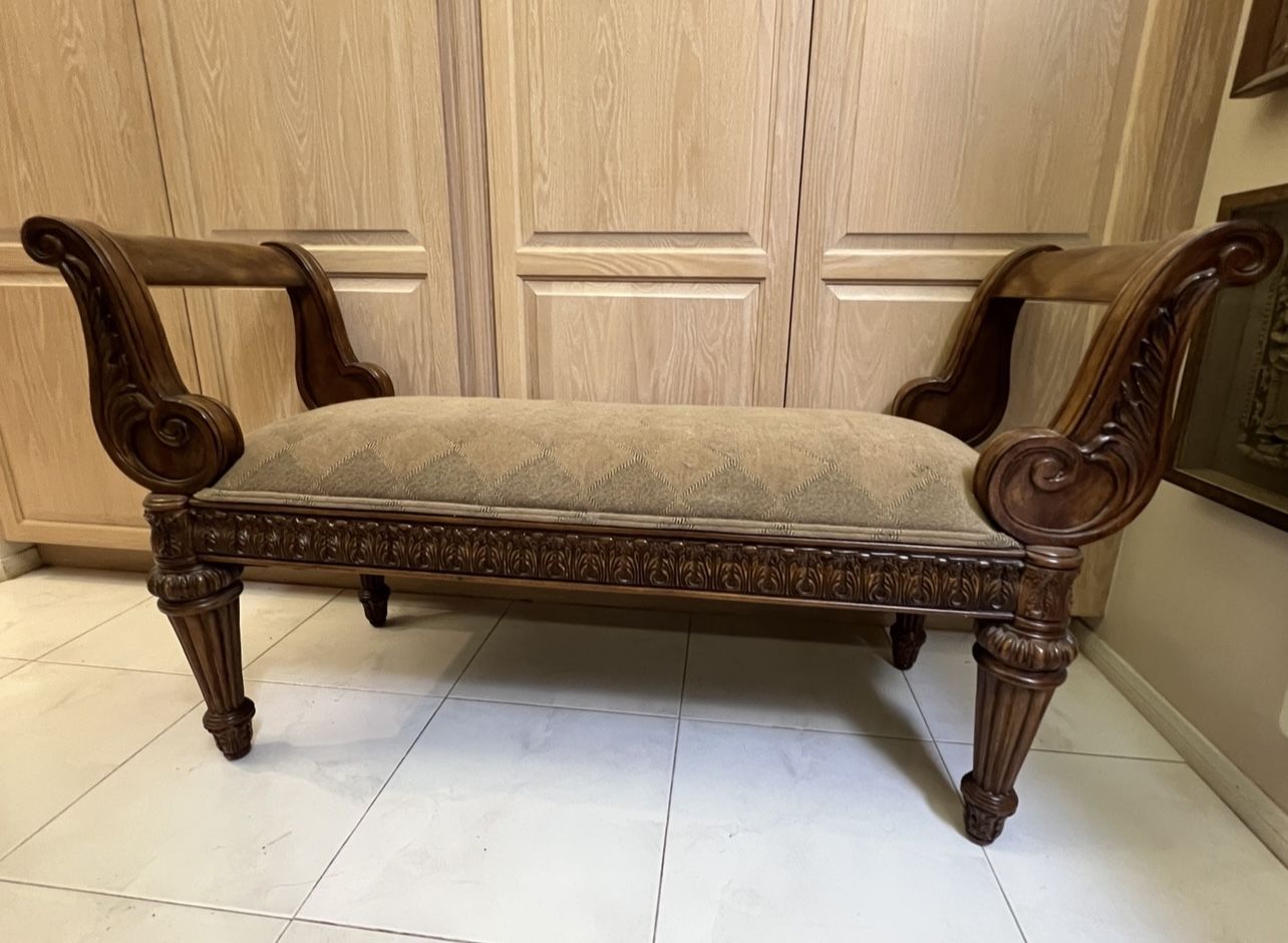 Empire Style Wooden Upholstered Bench