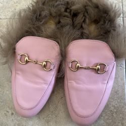 Gucci 6 36 Mules Loafers Shoes Shearling Fur Princetown Pink Purple Velvet