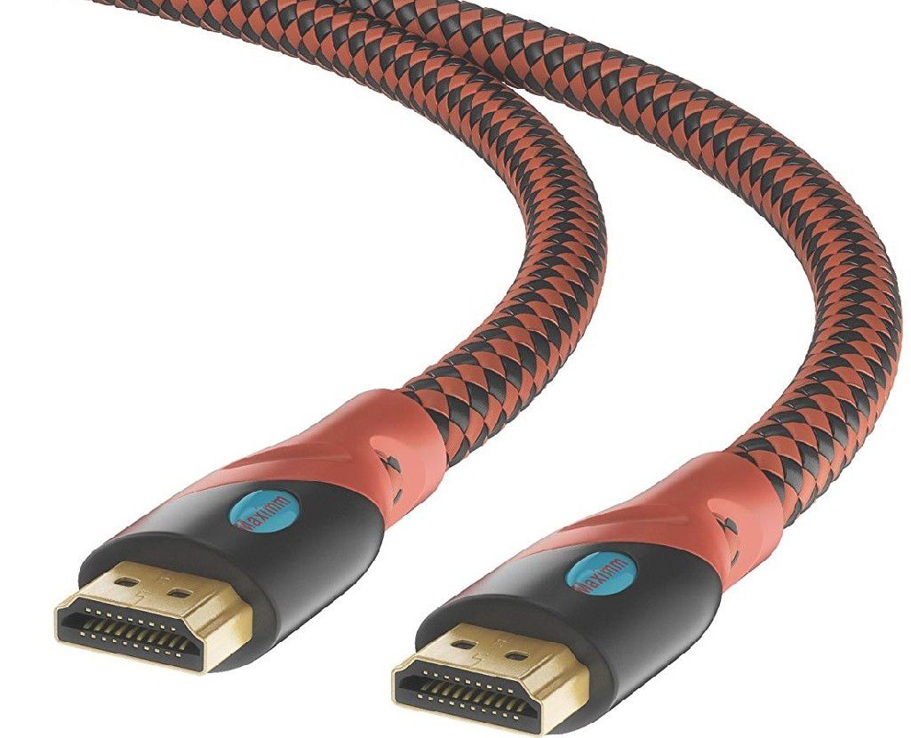Maximm HDMI High Speed Cable 30 FT for Ethernet 3D 4K Audio Return Red & Black Braided Cable 30AWG