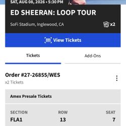 Ed Sheeran LOOP Tour Floor Seats x2 @ $300 Each