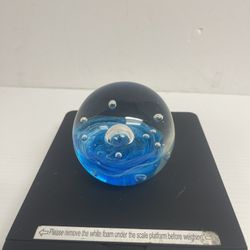 Unique Hand Blown Glass turquoise blue swirl lava bubble paperweight - C1015