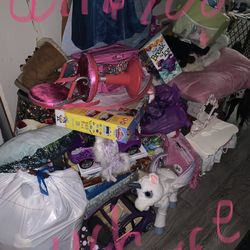 Huge Lot Girls Toys Dolls Cars Books Games Pillows Plush Etc. 