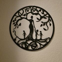 12" Tree Of Life, Mother And 3 Children Wall Art