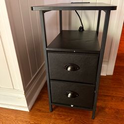 End Table with Charging Station,Narrow Side Tables with USB Ports and Outlets,Skinny Bedside