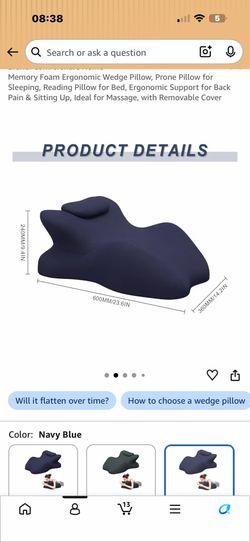 Memory Foam Ergonomic Wedge Pillow, Prone Pillow for Sleeping, Reading Pillow for Bed, Ergonomic Support for Back Pain & Sitting Up, Ideal for Massage