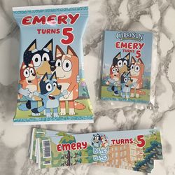 Bluey Birthday Party Theme Chip Bags Labels Stickers Water Caprisun